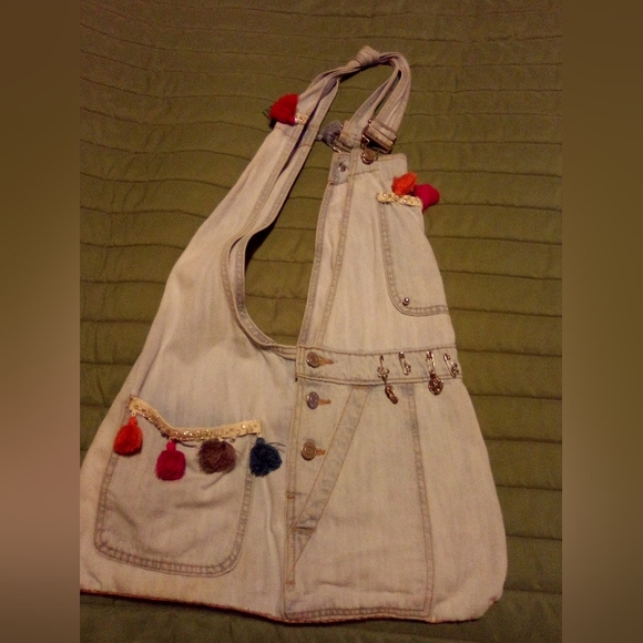 Handmade Gap overalls bohemian hobo bag - Picture 6 of 13